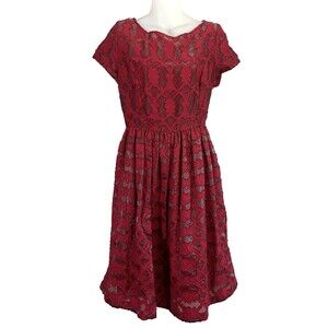 Moulinette Soeurs Anthropologie Ruby Red Lace A Line Dress 8